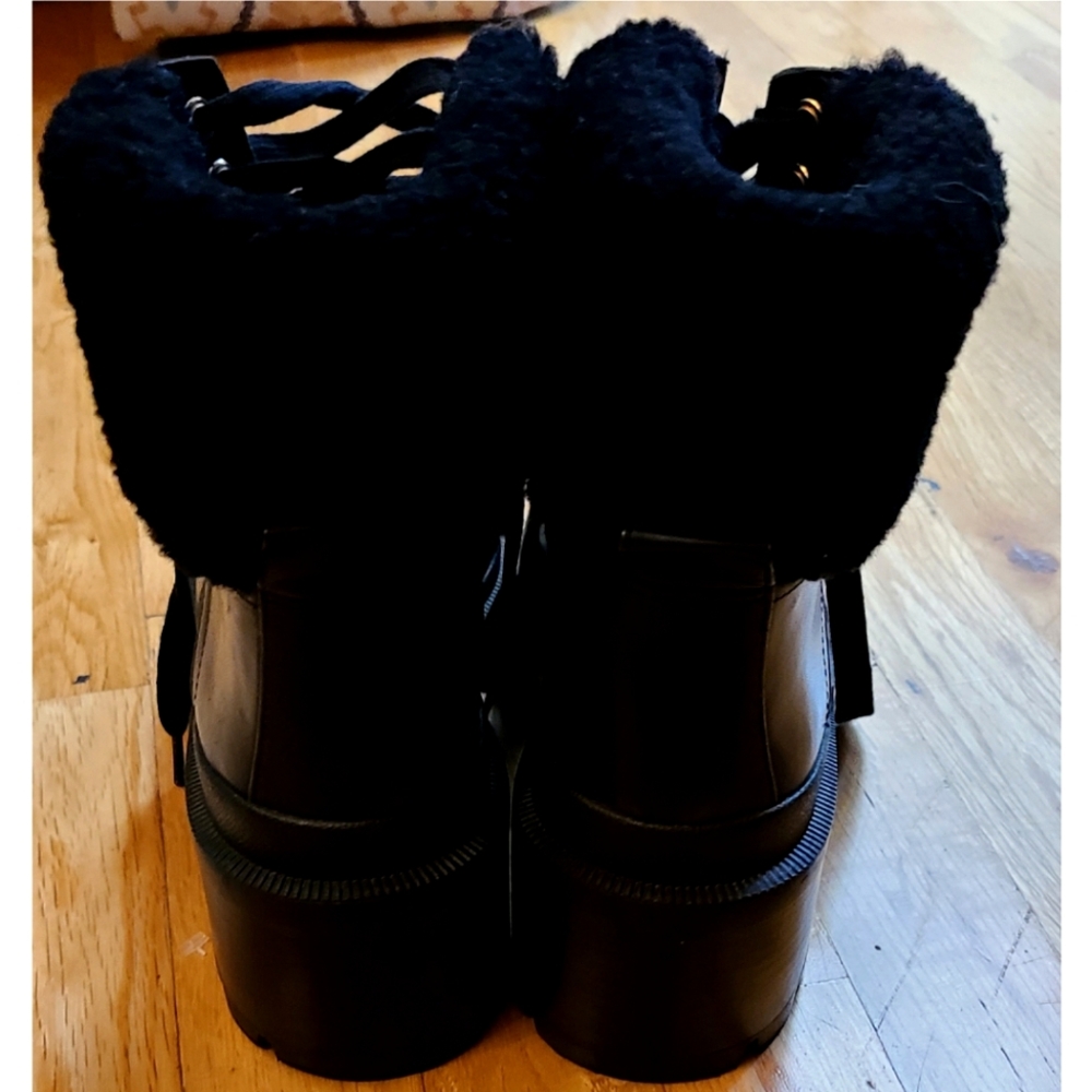 Alice + Olivia Hettie Sherpa Leather Moto Combat Boots Size 10 | Black Lug Sole - Picture 10 of 16